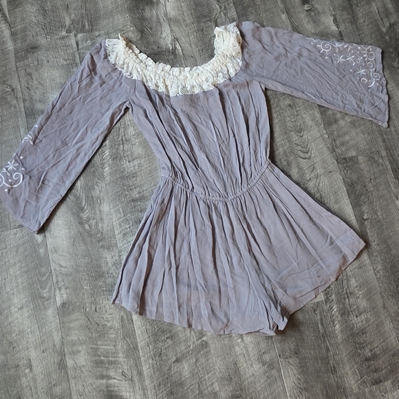 Kori Pants - Kori Gray Romper with Ivory Lace